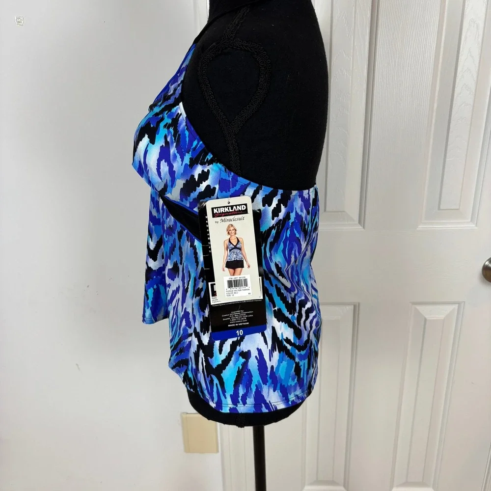 Kirkland Signature Miraclesuit Swim Tankini Top Blue Black Print Size 10‎ NWT